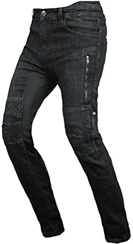 Herren Motorradhose Reithose Aramid Verstärkung Biker Jeans Radhose mit 4 x CE Rüstung Knie Hüfte Pads, Schwarz , XL