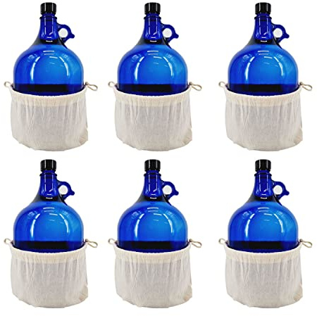 Albert's Premium Selection 5 Liter Henkelflasche/Glasballon, blau, inkl. Deckel und Baumwollbeutel (6)