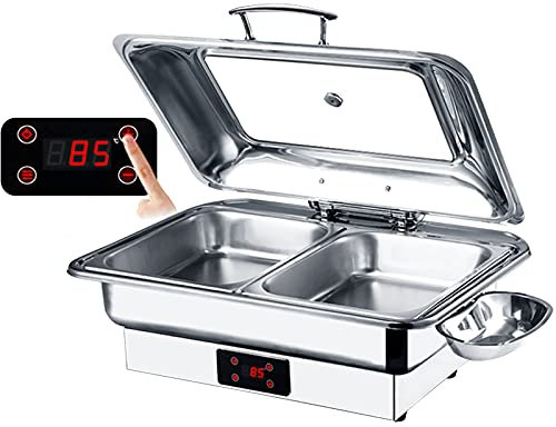 Scaldavivande Scaldavivande Piastre elettriche per mantenere il cibo caldo Server da buffet commerciale da 9 litri con coperchio visivo, temperatura regolabile da 30 ℃ a 90 ℃, punzonatura/vassoio in