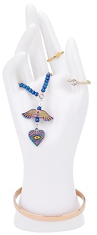 PH PandaHall Schaufensterpuppen-Handdisplay für Damen Ring-Display-Halter Steht aus Weißem Kunststoff Handschuh-Display-Rack Armband-Halter für Organisation von Heimgeschäften, 7.4x7.4x21.5cm
