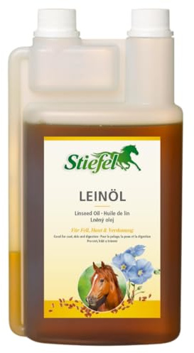 RL24 Stiefel - Leinöl für Pferde – 1 x 1000 ml Flasche | Kaltgepresst & reich an Omega-3-Fettsäuren – Pferde Leinsamenöl – für Fell, Haut & Verdauung – Pferde Zusatzfutter