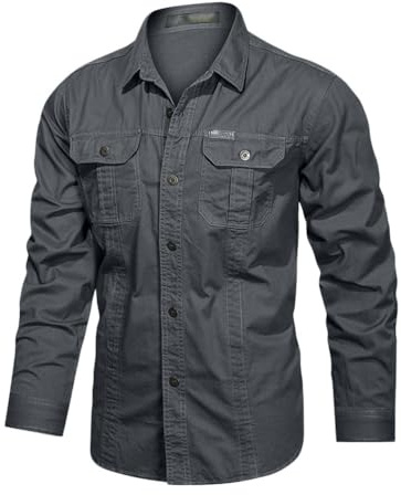 seiveini Chemise d'extérieur pour Homme Manches Longues Chemises de Randonnée avec Poches Pêche Fonctionnelle Travail Décontractée A Gris Foncé XL