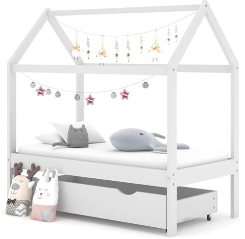 Gecheer Kinderbett mit Schublade Weiß Massivholz Kiefer 70x140 cm