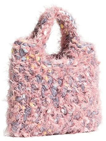 Strohtaschen Damen Stricken Kleine Handtaschen Handgewebte Weiche Winter Frauen Taschen Eimer Tote Bunte Einfaches Design Telefon Geldbörse Sommer Strohsack Strandtasche ( Color : Rosa , Size : 18*3*1