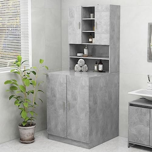 HXZZXS Waschmaschinenschrank mit Türen Grau Beton Mehrschichtholz 70,5 x 25,5 x 90 cm Badezimmerschrank Produkte Schrank mit Türen