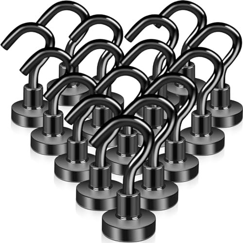 Keukenket Gancho magnético extra fuerte 10 kg, imán de neodimio con ganchos, 16 unidades de 16 mm, sin perforación, para puertas de hierro