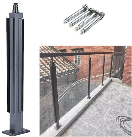 Geländer Außen/ Innen Treppengeländer 1 Stück schwarzes Glas-Treppengeländer-Pfostensystem, 270° verstellbare Edelstahl-Glasgeländerklemme für Beton-/Holzböden, quadratische Glasbalustraden-Geländerpf