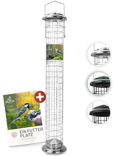 wildtier liebe Soporte para albóndigas de acero inoxidable de 52 cm, plateado, comedero para pájaros de acero inoxidable, comedero para pájaros, columna de alimentación, silo, alimentación para todo