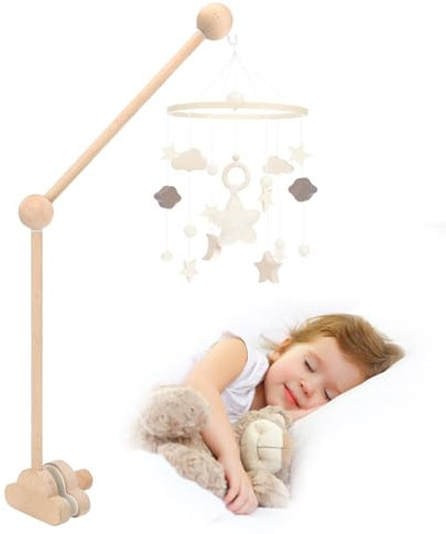 Farerkass Soporte Móvil para Bebé, Soporte de Madera para Cuna, Altura Ajustable, Brazo Móvil de Cuna Extraíble, Ideal para Campanas de Viento, Juguetes y Decoración de Habitación Infantil