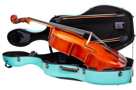Crossrock Polycarbonat-Koffer mit Rollen für 4/4 Cello in voller Größe, inklusive Außentasche für Noten, 3 Griffen und abnehmbaren Gurten– Mintblau (CRF4050CEFMB)
