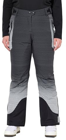 Ulla Popken Damen große Größen Übergrößen Plus Size Skihose, wasserdicht, Punkte, Klettriegel, Schneefang schwarz 50 834700100-50