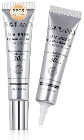 SAVILAND 2PCS No Curing Colla Gel per Unghie, Colla Gel Solida per Unghie False, Asciugatura Rapida, 30 Giorni, Lunga Tenuta, Colla per Unghie Finte Extra Forte per Tip