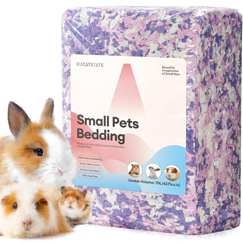 BUCATSTATE Litières pour Hamsters 70L, Super Absorbante & 99,9% sans Petit Animal Papier Poussière pour Souris, Rats, Rongeurs, Cochon d'Inde, Chinchilla