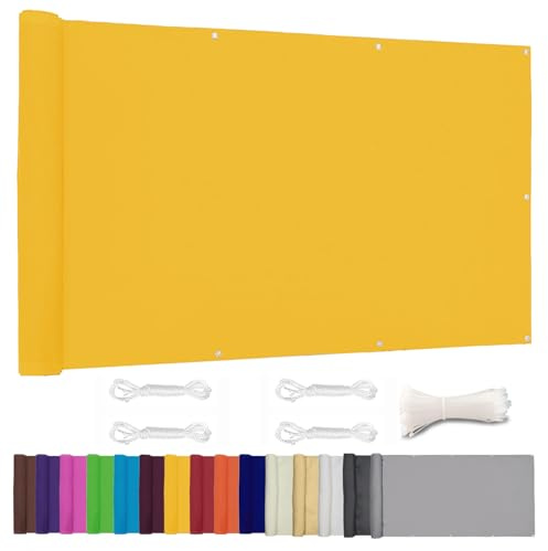 Moboo Balkon Sichtschutz PB2 PES blickdichte Balkonumspannung mit Ösen und Kabelbinder 8 Tage geliefert - in div.5 Größen & 2 Farben 420D Gelb, 0.8x6m