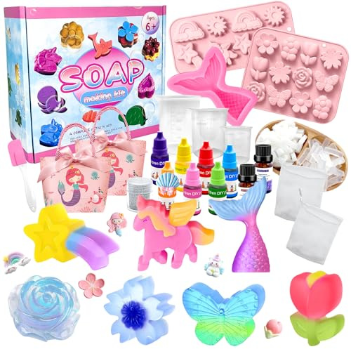 NlsqEU Kit para Hacer Jabones Artesanales,Kit para Hacer Jabones,Kit Jabones Artesanales Jabón de 500 g,Juego de Manualidades Niños Creativos de Cumpleaños