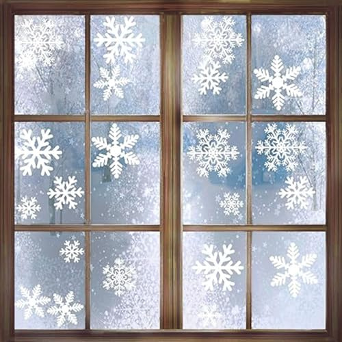 156 Pegatinas Navidad Ventana Copos Nieve Estáticas Reutilizables PVC Decoración Cristal Autoadhesivas Invierno Casa Escaparate