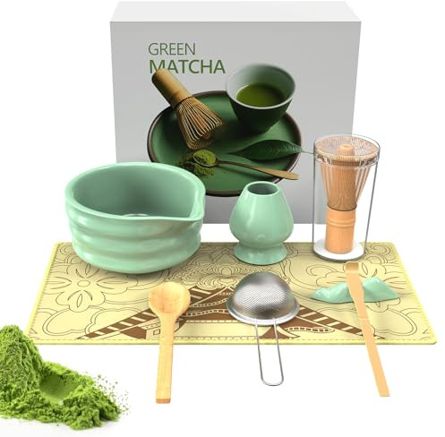 MYMULIKE 8-Piece Matcha Set - Bamboo Matcha Set, 500ml Ceramic Matcha Bowl, Tea Ceremony Complete Matcha Kit, Suitable for Matcha Beginners and Matcha Enthusiasts, Comes with All Essential Accessories