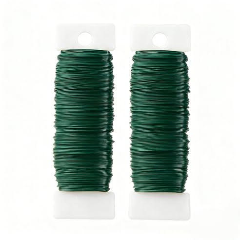 Green Florist Wire, 2 Rolls x 35m Christmas Wreath Making Wires, 22 Gauge Christmas Wreath Wire for Floral Arrangements, Bouquets Binding, DIY Craft Supplies, Garden Floristry Wires Green