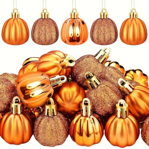 Herbstdeko zum Aufhängen, 12 Stück Herbst Deko Kürbis Anhänger, Künstlicher Kürbis Deko Kugeln für Fall Thanksgiving Halloween Deko, Pumpkin Ornament für Baum Decor, Hängend Herbst Dekoration (Orange)