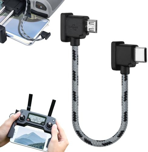 Câble de Télécommande Micro USB vers USB-C Nylon Tressé 15cm, Câble de Données à Angle Droit Type C vers Micro USB pour Drone RC la Télécommande DJI Mavic Mini/Mini SE/2 Pro/Zoom/Air/Air2/Pro/Spark