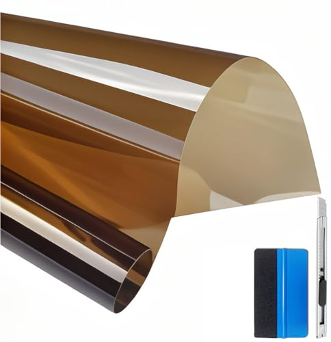 NewL Teefarbe PET Fensterfolie, Selbstkl. Wärmedämmung 40x200cm | Mehrere Farben & Größen wählbar, 99% UV-Schutz, Werkzeug inkl., 0,06 mm Dicke, für Auto, Haus, Büro, Laden, Fensteraufkleber