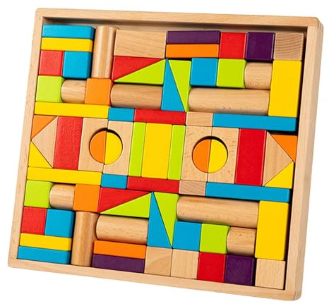 perfeclan Blocs de construction en bois, jouets sensoriels, jeu d'éveil à la maison, jeu de motricité fine pour enfants, jouet éducatif à empiler, Coloré