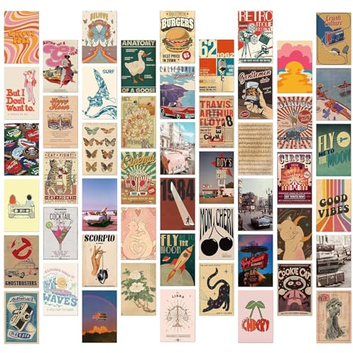 Vintage Travel Postcards Set – 50Pcs Retro Travel Posters Cards – Wall Art Decoration Post Card Set – Scrapbooking Paper for DIY Craft Decor