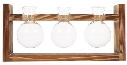 Cabilock Hydroponic Glass Vase with Wooden Frame, 3pcs Desktop Plant Propagation Set, Glass Flower Pot for Indoor Home and Office Décor