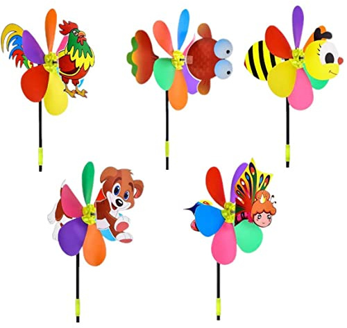 Temeemeg Moulin à Vent coloré Animaux moulins à Vent Moulin Spinner Enfants Jouets Ornement de Jardin pour extérieur pelouse Patio décor 5 pièces.