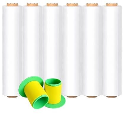 FRENAL Lot de 6 Films Étirables Blancs 45 cm x 300 m, 20 Microns, 2,78 kg – Film Palette Résistant pour Emballage, Stockage et Protection des Marchandises