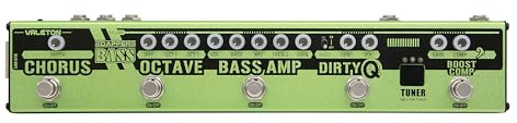VALETON DAPPER BASS Olive Green Guitar Effect Device with Tuner, Boost Comp, Dirty Q, Bass Amp, and Octave Modules