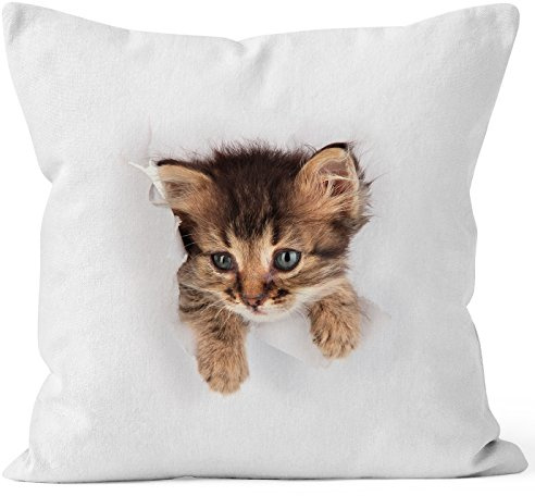 MoonWorks Kissen-Bezug mit süßem Katzen-Aufdruck Katzen Baby schaut aus dem Kissen Weiss Unisize