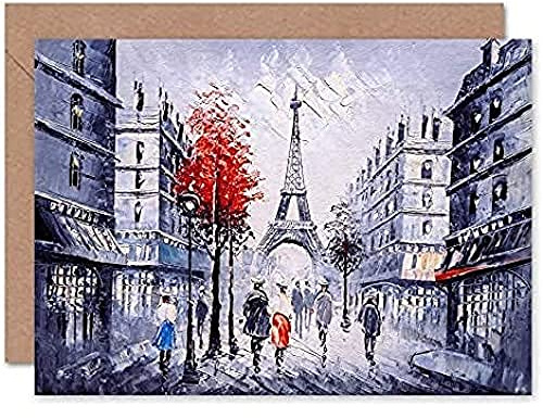 Fine Art Prints CLDT0169 Grußkarte mit Eiffelturm in Paris, roter Baum, mit Umschlag im Inneren, Premium-Qualität