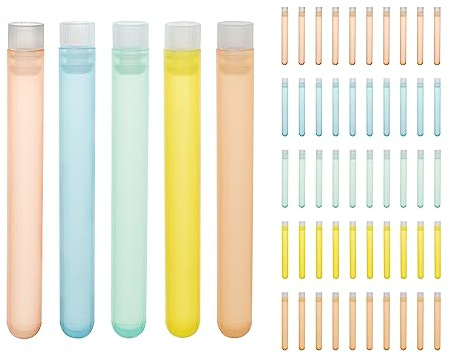 ULAB Reagenzgläser aus Kunststoff mit Flanschstopfen, 50 Stück Ø 16 x 125 mm Partyröhrchen, Verschiedene Farben, 50 Stück PE-Flanschstopfen, Ø 16 mm, Naturfarben, UTT1021