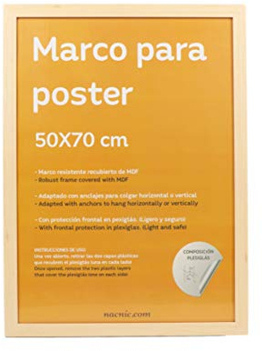 Nacnic - Marco de Madera MDF Clara y Vidrio Acrílico | Protección y Expositor de Fotografías, Láminas, Pósters, Cuadros y Decoración para Salón, Dormitorio u Oficina | 50x70 cm