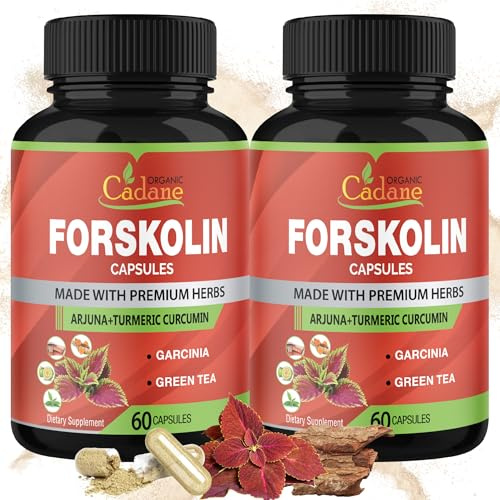 Cadane 2 Packs Forskolin Supplements Capsules & Turmeric, Arjuna, Garcinia Cambogia, Green Tea - Maximum Strength Coleus Forskohlii Extract - Support Immune System - 4 Months Supply