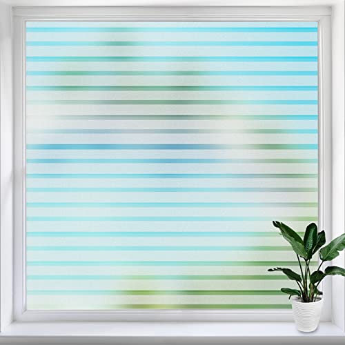 Geahod Fensterfolie Streifen Blickdicht Sichtschutzfolie Selbstklebend ohne Klebstoff Statisch Folie Sonnenschutz Scheibenfolie Milchglasfolie für Zuhause und Büro 60 * 200CM