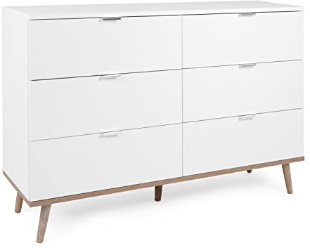 Homestyle4u 2032 Kommode Sideboard Eiche Matt Weiß Holz Massiv Schrank Mit Schubladen Highboard Anrichte