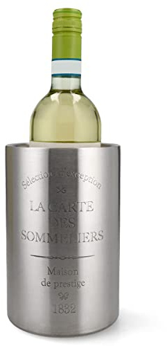 MamboCat Glacette per vino in acciaio inox con decorazione scritta altezza 18,5 cm opaco spazzolato refrigeratore per bottiglie a doppia parete per spumante colore argento adatto alla lavastoviglie