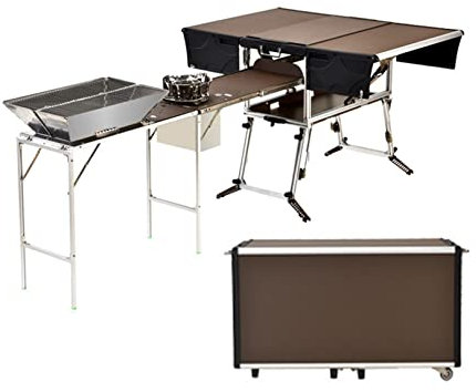 JIONET Faltbare Camping-Küche Outdoor-Camping-Kochstation mit Küchenutensilien, klappbarer Camping-Tisch-Aufbewahrungs-Organizer für Strand-Grill-Picknick-Party (Color : Package 6)