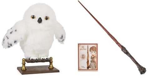 Wizarding World Harry Potter - Interaktive Plüsch-Eule Hedwig mit über 15 Geräuschen und Bewegungen & uthentischer Harry Potter Zauberstab aus Kunststoff mit Zauberspruch-Karte
