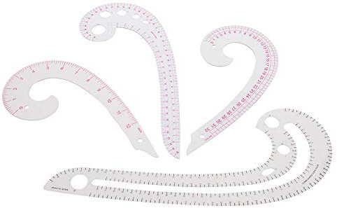 4-teiliges französisches metrisches Lineal, 4 Stile, Kunststoff, französisches Kurvenlineal, Nählineal, Kommalineal, Schneiderlineal, Vorlagen, Musterherstellung zum Nähen, Zeichnen, Malen, DIY-Nähwer