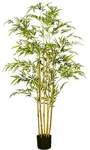 HOMCOM Bambú en Maceta Artificial 150cm Alto, Planta decorativa para interior y exterior, Verde