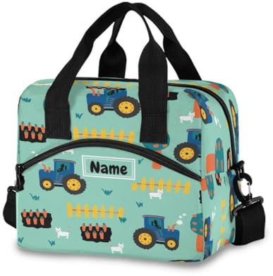 Mnsruu Lonchera personalizada para tractores de niños, sin costuras, aislada, lonchera personalizada de gran capacidad, organizador de almuerzo para niños y niñas