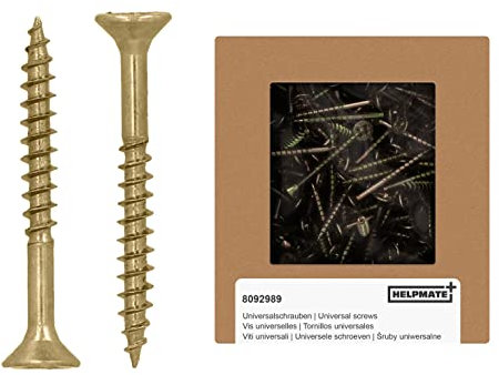 HELPMATE - Universal screws, countersunk head, 4.0x35, yellow passivated - 250 pieces Wood screws with PZ 2 drive and partial thread - Chipboard screws for indoor use and protected outdoor areas