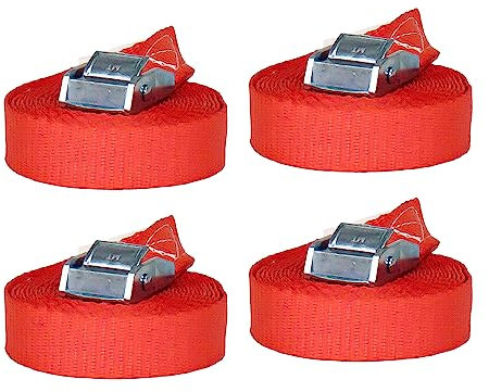 Lasiprofi Klemmschlossgurt 4 Stück im Sparset | 400 kg | Spannriemen | Spanngurt | Befestigungsriemen | rot | 25 mm | DIN EN 12195-2 - Ladungssicherung im Pkw (2,0 m)