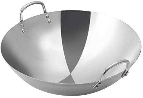 OQHAIR Wok Grande De Acero Inoxidable, Estufas De Gas Antiadherente De Hierro Wok Seguro Utensilios De Cocina De Grado Comercial Wok Profesional Aumento De Grueso Wok De Doble Oreja De AC
