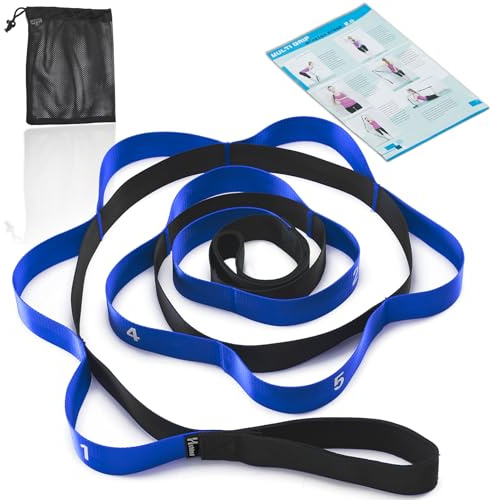 Stretching Strap mit Schlaufen, Bein Stretch Bänder für Übung, Yoga Gurt für Physiotherapie, Faszienstrecker Gürtel (Blau)