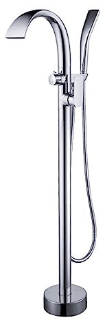 Robinets de salle de bain cascade pour baignoire sur pied, mitigeur de baignoire monotrou avec bec rotatif à 360 °, Chrome