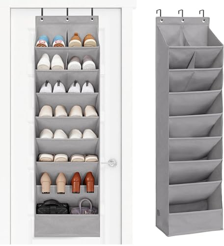 STORAGE MANIAC Over the Door Shoe Organizer Heavy-Duty Large Deep Pocket Hanging Shoe Organizer Shoe Rack Door Closet Shoe Organizer for Wall, Dorm & Narrow Door Storage Shoe Holder Grey, 1 Pack